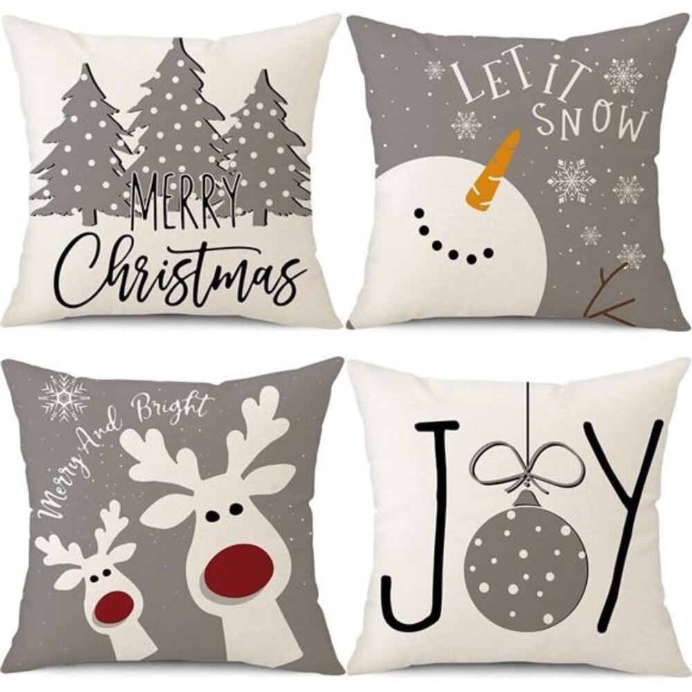 Christmas Pillow Covers 20x20 Set of 4Christmas Decorations Snowman Cushion Case